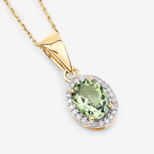 Bids.com 1.27 Carat Genuine Green Tourmaline and White Diamond 14K Yellow Gold Pendant Pendants White Smoke