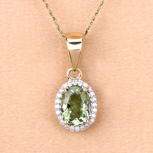 Bids.com 1.27 Carat Genuine Green Tourmaline and White Diamond 14K Yellow Gold Pendant Pendants Navajo White