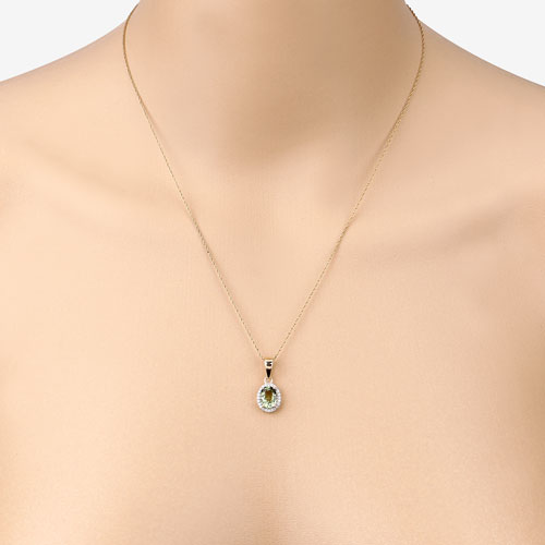 Bids.com 1.27 Carat Genuine Green Tourmaline and White Diamond 14K Yellow Gold Pendant Pendants Peach Puff