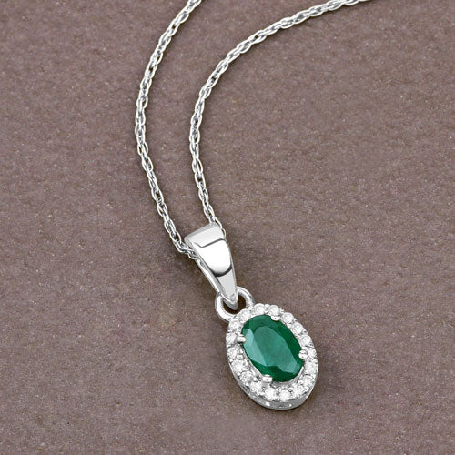 Bids.com 0.81 Carat Genuine Zambian Emerald and White Diamond 14K White Gold Pendant Pendants Slate Gray