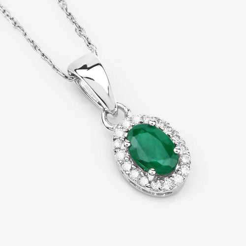 Bids.com 0.81 Carat Genuine Zambian Emerald and White Diamond 14K White Gold Pendant Pendants White Smoke