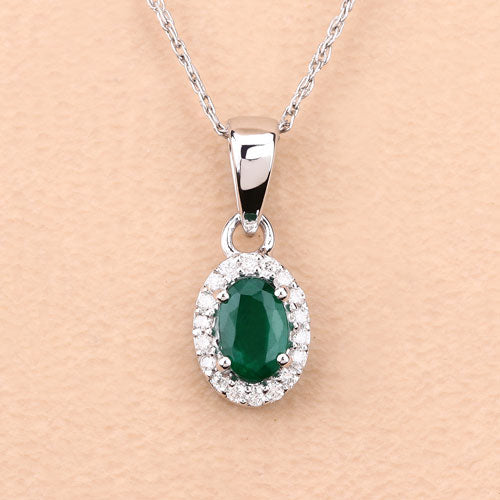 Bids.com 0.81 Carat Genuine Zambian Emerald and White Diamond 14K White Gold Pendant Pendants Peach Puff