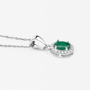 Bids.com 0.81 Carat Genuine Zambian Emerald and White Diamond 14K White Gold Pendant Pendants White Smoke