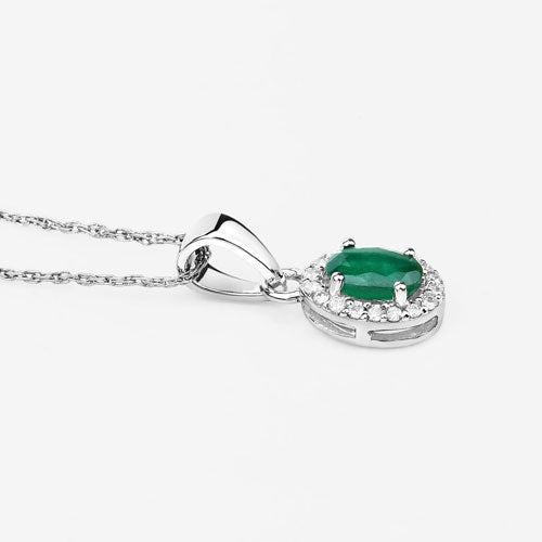 Bids.com 0.81 Carat Genuine Zambian Emerald and White Diamond 14K White Gold Pendant Pendants White Smoke