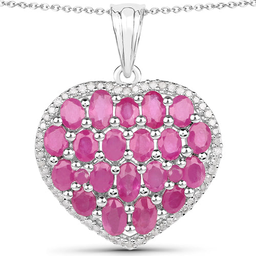Bids.com 5.00 Carat Genuine Ruby and White Diamond .925 Sterling Silver Pendant Pendants White Smoke Default Title