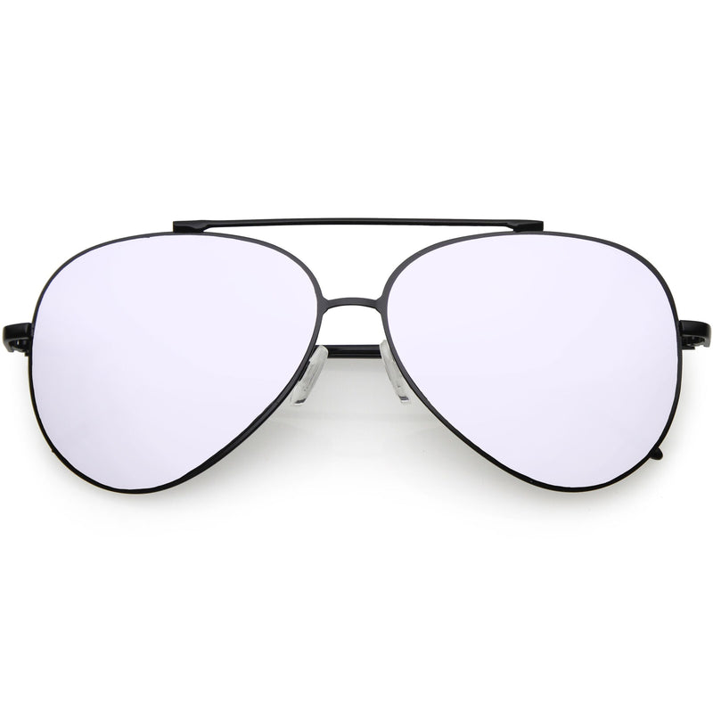 zeroUV Retro Modern Mirrored Flat Lens Metal Aviator Sunglasses A318 Sunglasses White Smoke Gold Pink Mirror,Gold Blue Mirror,Gold Purple Mirror,Gold Brown Mirror,Silver Silver Mirror,Black Silver Mirror