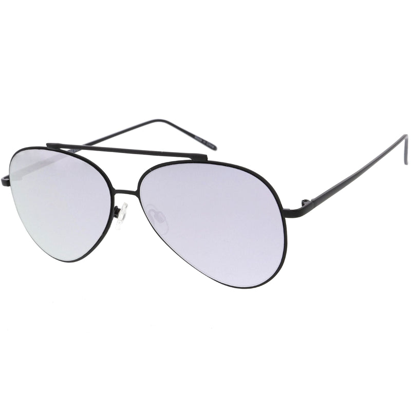 zeroUV Retro Modern Mirrored Flat Lens Metal Aviator Sunglasses A318 Sunglasses White Smoke Gold Pink Mirror,Gold Blue Mirror,Gold Purple Mirror,Gold Brown Mirror,Silver Silver Mirror,Black Silver Mirror