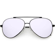 zeroUV Retro Modern Mirrored Flat Lens Metal Aviator Sunglasses A318 Sunglasses White Smoke Black Silver Mirror