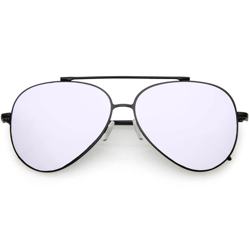 zeroUV Retro Modern Mirrored Flat Lens Metal Aviator Sunglasses A318 Sunglasses White Smoke Black Silver Mirror