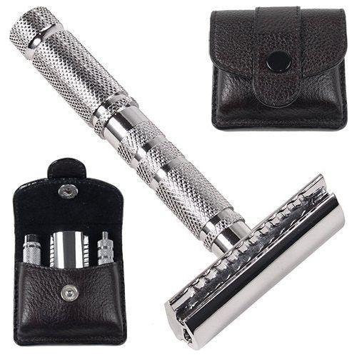 Parker Parker A1R 4-Piece Travel Safety Razor And Leather Case Safety Razor Light Gray