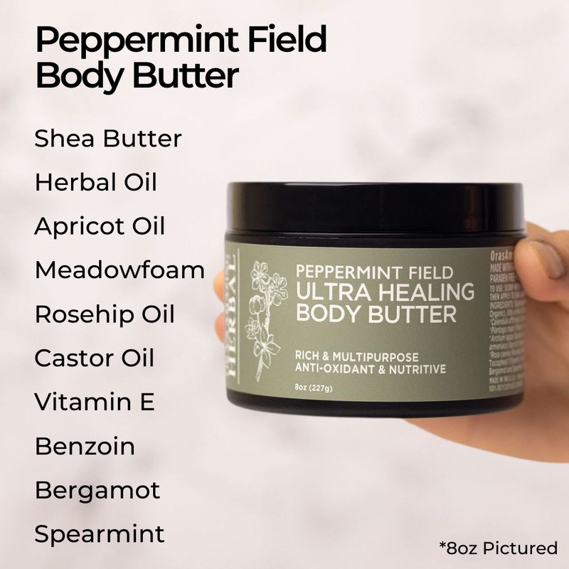 Ora's Amazing Herbal Ultra Healing Body Butter, Peppermint Field Misty Rose 1oz Mini,2oz Travel,8oz