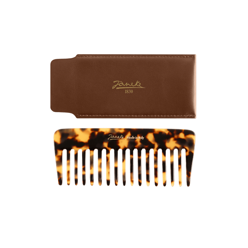 KOH-I-NOOR Beauty USA Janeke Tokyo Wide-Tooth Comb with Leather Case – Portable Purse Comb Comb Dark Olive Green