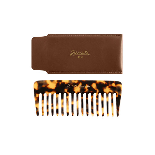 KOH-I-NOOR Beauty USA Janeke Tokyo Wide-Tooth Comb with Leather Case – Portable Purse Comb Comb Dark Olive Green