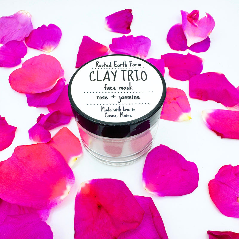 Rooted Earth Farm + Apothecary Rose + Jasmine Clay Trio Face Mask Face Masks + Scrubs White Smoke