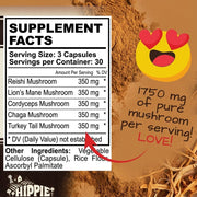 Hippie Farms Premium Immunity, Gut Health, and Brain Cognition Formula - 5 Mushrooms Reserve Blend Vitamins & Supplements White Smoke
