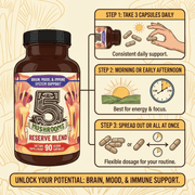 Hippie Farms Premium Immunity, Gut Health, and Brain Cognition Formula - 5 Mushrooms Reserve Blend Vitamins & Supplements Beige