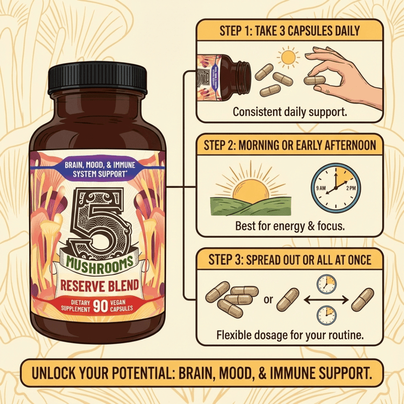 Hippie Farms Premium Immunity, Gut Health, and Brain Cognition Formula - 5 Mushrooms Reserve Blend Vitamins & Supplements Beige