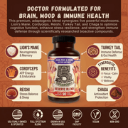 Hippie Farms Premium Immunity, Gut Health, and Brain Cognition Formula - 5 Mushrooms Reserve Blend Vitamins & Supplements Black