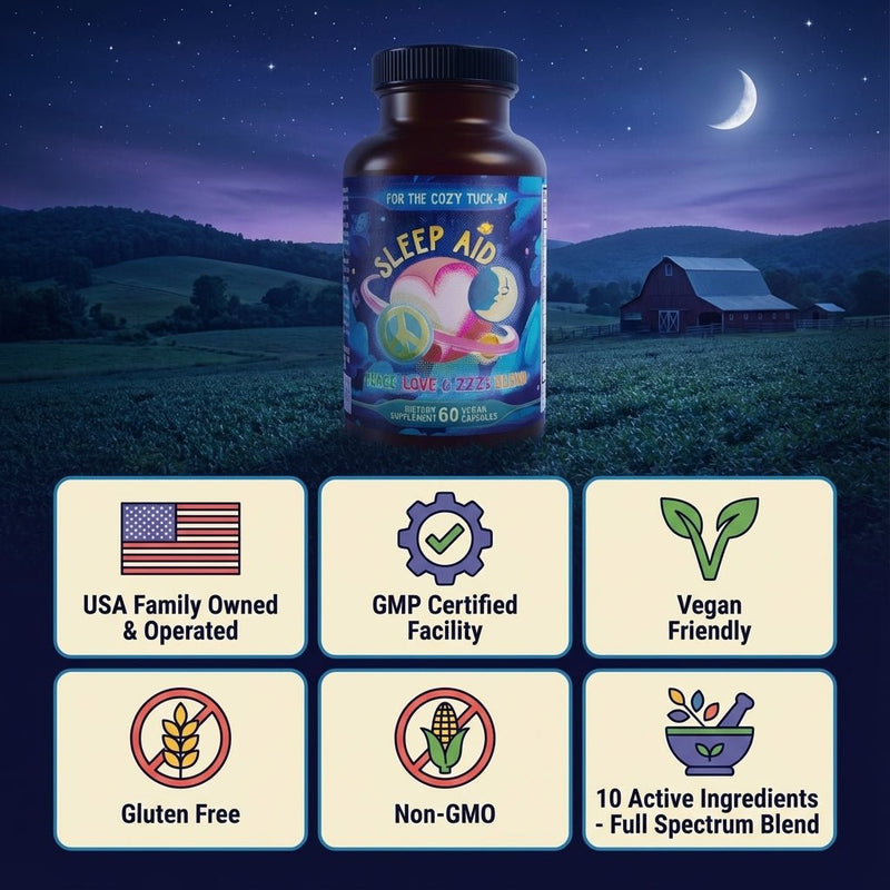 Hippie Farms Premium Sleep Aid Formula - Peace, Love, and ZZZ's Blend Vitamins & Supplements Midnight Blue
