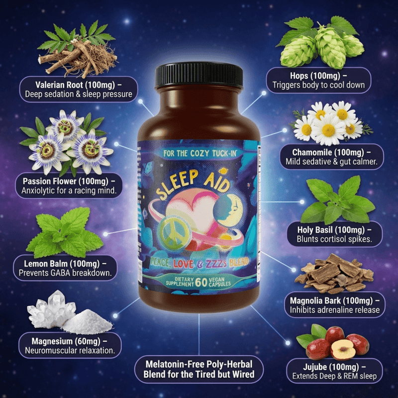 Hippie Farms Premium Sleep Aid Formula - Peace, Love, and ZZZ's Blend Vitamins & Supplements Midnight Blue