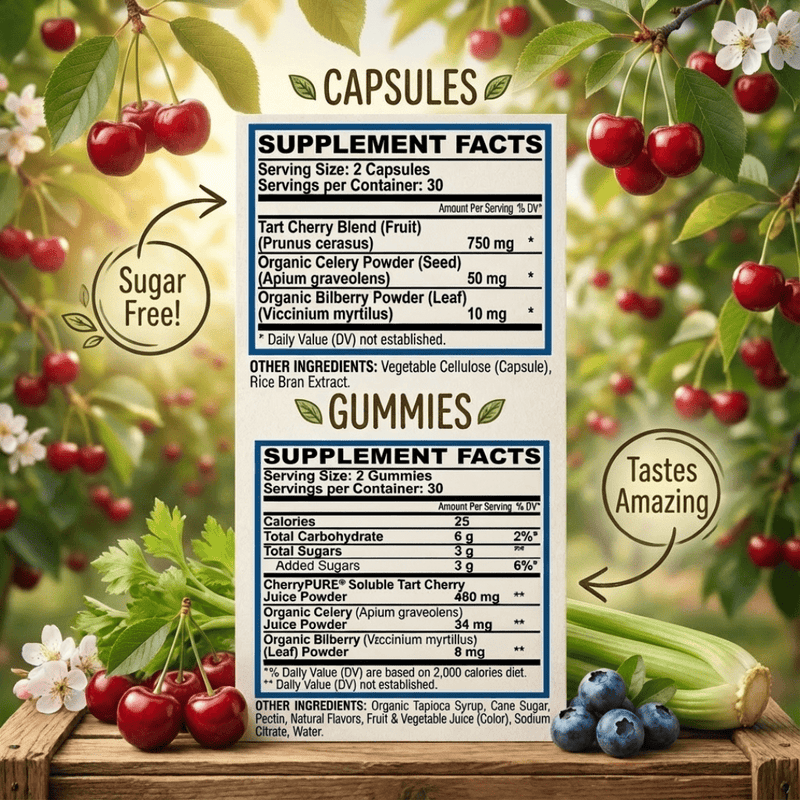 Hippie Farms Premium Tart Cherry Blend - Inflammation, Uric Acid, Sleep, Muscle Recovery Vitamins & Supplements Dark Gray Capsules - 60 count,Capsules - 90 count,Gummies - 60 Count