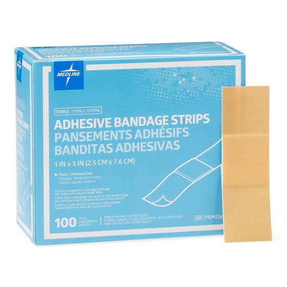 Medline BANDAGE, STERILE, PLASTIC, ADHESIVE, 1 INCH x 3 INCH, 100 COUNT Medical Tape & Bandages Sky Blue