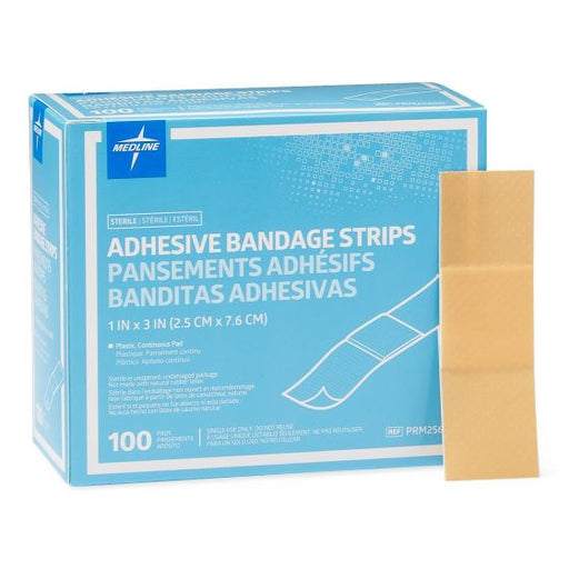 Medline BANDAGE, STERILE, PLASTIC, ADHESIVE, 1 INCH x 3 INCH, 100 COUNT Medical Tape & Bandages Sky Blue