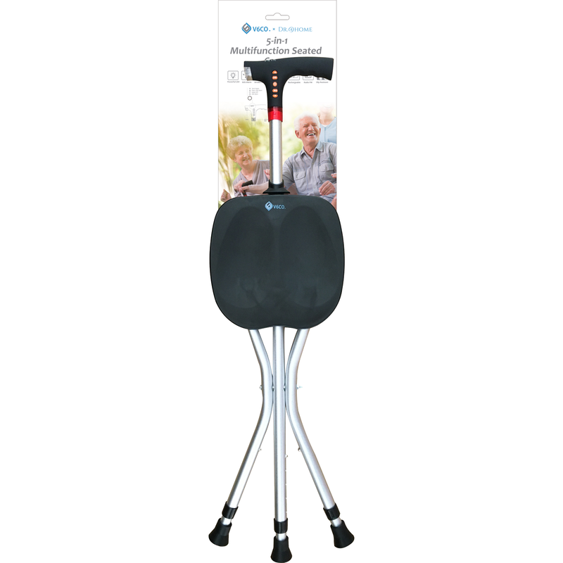V6CO V6CO Heavy Duty 5-in-1 Multi-Function Seated Walking Cane with Adjustable Height Canes & Walking Sticks White Smoke