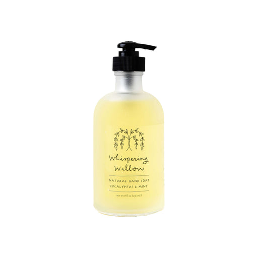 Whispering Willow Eucalyptus & Mint Natural Hand Soap in a Glass Bottle Liquid Soap Pale Goldenrod