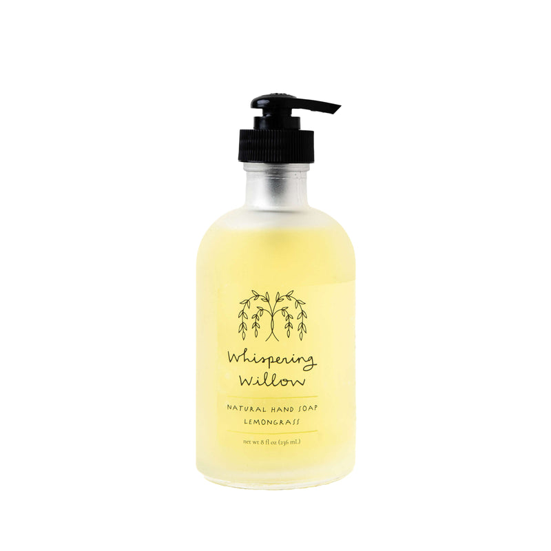 Whispering Willow Lemongrass Natural Hand Soap in a Glass Bottle Liquid Soap Pale Goldenrod