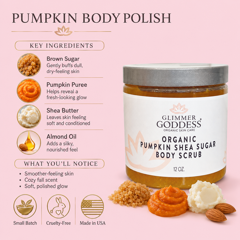 Glimmer Goddess® Organic Skin Care Organic Pumpkin Shea Sugar Body Scrub – Fall Scented Exfoliator Cleansers & Scrubs Misty Rose Spiced Pumpkin Pie,Cinnamon Apple Cider