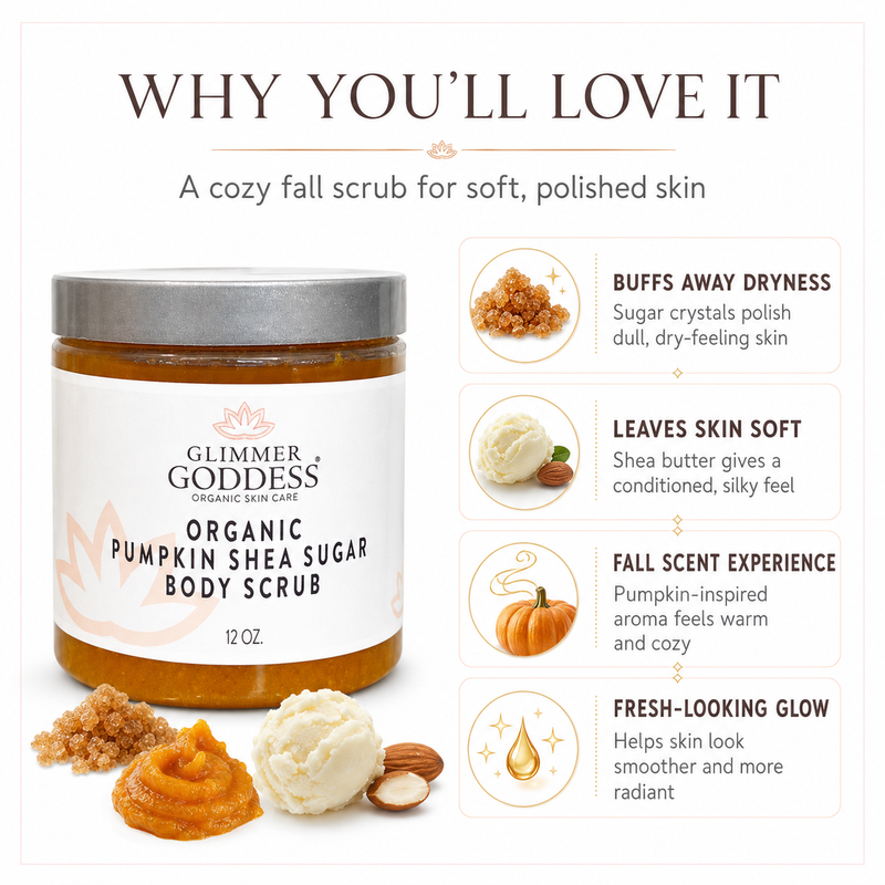 Glimmer Goddess® Organic Skin Care Organic Pumpkin Shea Sugar Body Scrub – Fall Scented Exfoliator Cleansers & Scrubs White Smoke Spiced Pumpkin Pie,Cinnamon Apple Cider