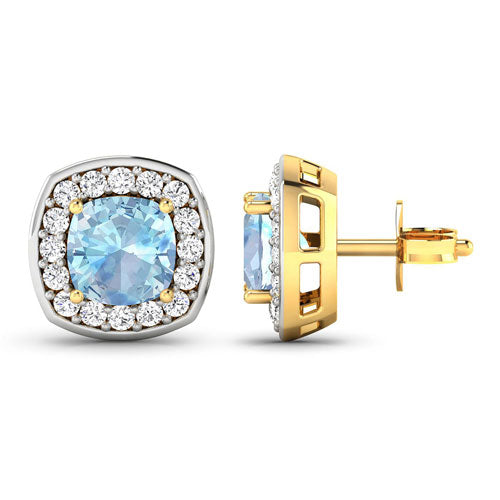 Bids.com 1.95 Carat Genuine Aquamarine and White Diamond 14K Yellow Gold Earrings Earrings White Smoke