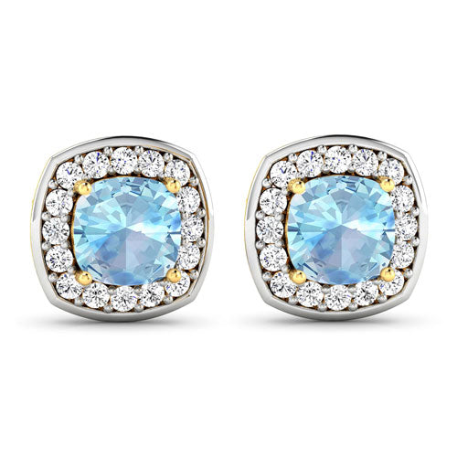 Bids.com 1.95 Carat Genuine Aquamarine and White Diamond 14K Yellow Gold Earrings Earrings White Smoke