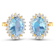 Bids.com 2.36 Carat Genuine Aquamarine and White Diamond 14K Yellow Gold Earrings Earrings White Smoke Default Title