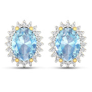 Bids.com 2.36 Carat Genuine Aquamarine and White Diamond 14K Yellow Gold Earrings Earrings White Smoke