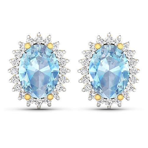 Bids.com 2.36 Carat Genuine Aquamarine and White Diamond 14K Yellow Gold Earrings Earrings White Smoke