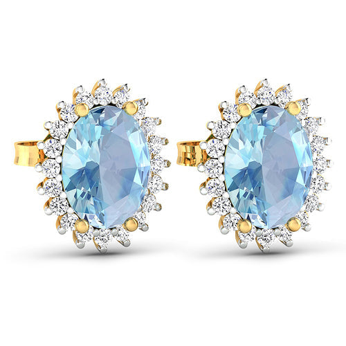 Bids.com 2.36 Carat Genuine Aquamarine and White Diamond 14K Yellow Gold Earrings Earrings White Smoke