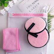 ZAQ Skin & Body ZAQ Reusable Makeup Remover Pads 4pack with Spa facial Headband Make Up Thistle Soft Pink