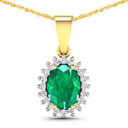 Bids.com 1.13 Carat Genuine Zambian Emerald and White Diamond 14K Yellow Gold Pendant Pendants White Smoke Default Title