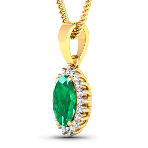Bids.com 1.13 Carat Genuine Zambian Emerald and White Diamond 14K Yellow Gold Pendant Pendants White Smoke