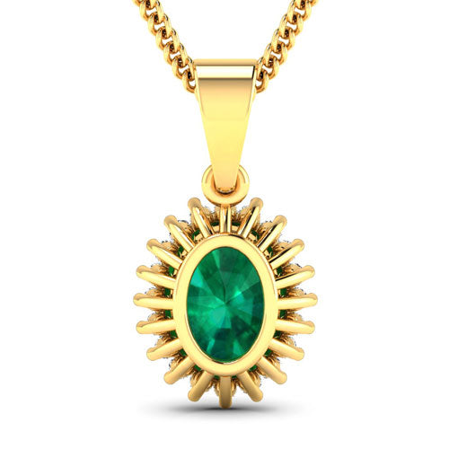 Bids.com 1.13 Carat Genuine Zambian Emerald and White Diamond 14K Yellow Gold Pendant Pendants White Smoke