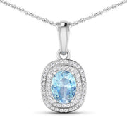 Bids.com 1.35 Carat Genuine Aquamarine and White Diamond 14K White Gold Pendant Pendants White Smoke Default Title