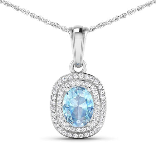 Bids.com 1.35 Carat Genuine Aquamarine and White Diamond 14K White Gold Pendant Pendants White Smoke Default Title