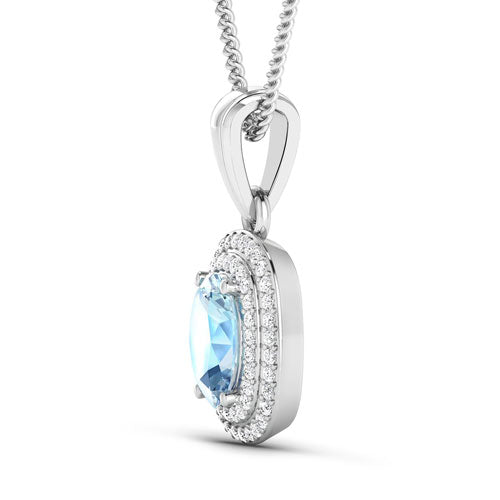 Bids.com 1.35 Carat Genuine Aquamarine and White Diamond 14K White Gold Pendant Pendants White Smoke