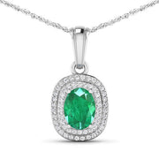 Bids.com 1.50 Carat Genuine Zambian Emerald and White Diamond 14K White Gold Pendant Pendants White Smoke Default Title