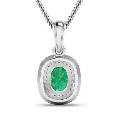 Bids.com 1.50 Carat Genuine Zambian Emerald and White Diamond 14K White Gold Pendant Pendants White Smoke