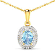 Bids.com 1.35 Carat Genuine Aquamarine and White Diamond 14K Yellow Gold Pendant Pendants White Smoke Default Title