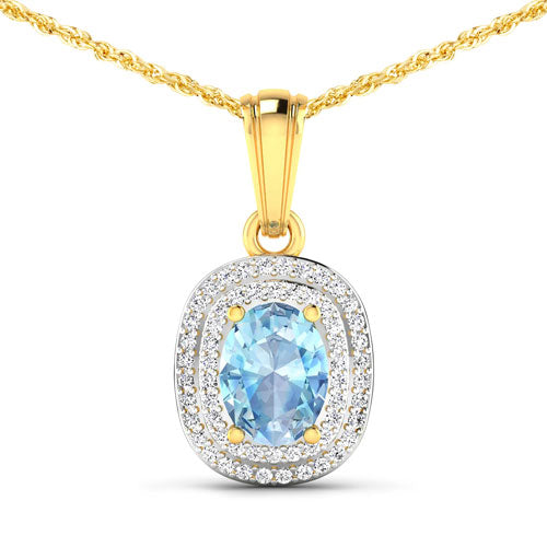 Bids.com 1.35 Carat Genuine Aquamarine and White Diamond 14K Yellow Gold Pendant Pendants White Smoke Default Title