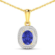 Bids.com 1.45 Carat Genuine Tanzanite and White Diamond 14K Yellow Gold Pendant Pendants White Smoke Default Title